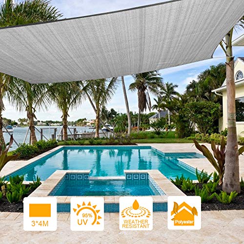 Innoo Tech Sonnensegel 3x4m, Rechteckig Wasserdicht Sonnenschutz Segel Schatten PES Polyester 95% UV-Schutz Tear Resistant für Garten, Innenhof, Outdoor Terrasse, Balkon (Grau)