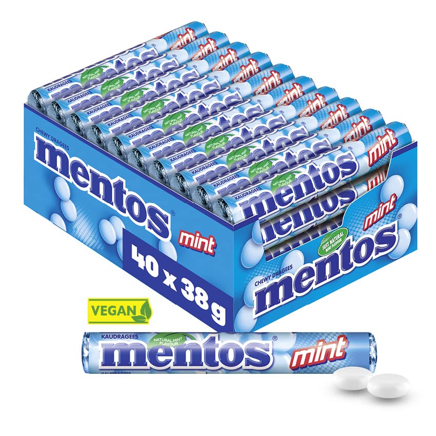 Mentos Mint Dragees, 40 Rollen Bonbons, Pfefferminze, Multipack für frischen Atem