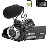 ORDRO V12 Videokamera Camcorder Full HD 1080P 30FPS Infrarot Nachtsichtkamera 3.0 Zoll LCD Bildschirm 16X Zoom Camcorder mit 16GB SD Karte Fernbedienung, Mikrofon und 2 Akkus