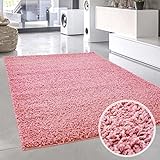 carpet city Shaggy Teppich Hochflor Langflor Pastell Einfarbig Uni Modern in Rosa für Wohnzimmer; Größe: 140x200 cm
