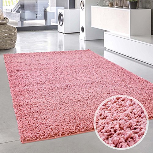 carpet city Shaggy Teppich Hochflor Langflor Pastell Einfarbig Uni Modern in Rosa für Wohnzimmer; Größe: 140x200 cm