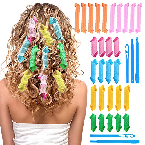 28 Stück Lockenwickler, Manuelle Haar Curler Ohne Hitze, Spiral Hair Styling Waves Curls Kit mit Locken Haken für Mittellanges Lange Kurzhaar Haar