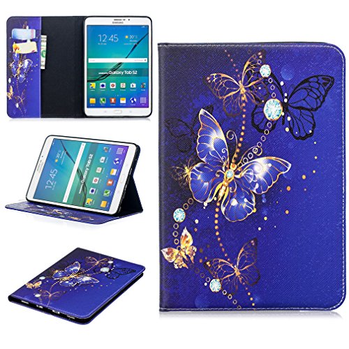 LMFULM® Hülle für Samsung Galaxy Tab S2 8,0 Zoll (SM-T710 T715 T713 T719) PU Magnet Lederhülle Verträumter Blauer Schmetterling Holster für Galaxy Tab S2 8,0