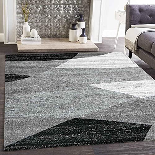 VIMODA Teppich Geometrisches Muster Meliert in Grau Weiß Schwarz Designer Heatset, Maße:160x220 cm