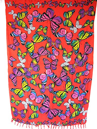 Pareo Sarong Tuch bunt gebatikt viele Schmetterling Designs/große Auswahl schönste Farben/Wickelrock Strandtuch Sauna-Tuch Wickelkleid Schal Bademode Freizeitmode Sommermode/aus 100% Viskose