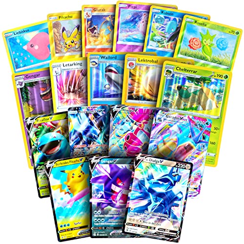 Pokémon Karten 50 Stück ORIGINAL Seltene Holos und V, Vmax oder Gx GARANTIERT DEUTSCH + Cardmex Deckbox Sammelkarten Paket