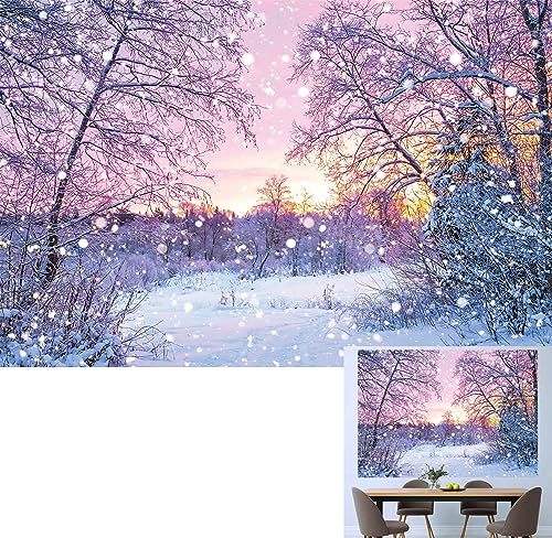 BINQOO Traumhafter Wald Schnee Hintergrund rosa Himmel Schneeflocke im Sonnenuntergang Fotografie Hintergrund Outdoor Winter Landschaft Wunderland Bokeh Fotoautomaten Hintergrund für Winter