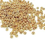 1100 Stück Glas Rocailles Perlen 4mm Metallic Farbe Set, 6/0, Pony Perlen, Klar Mini Rund Perlen, Metalic Seed Beads (Gold)