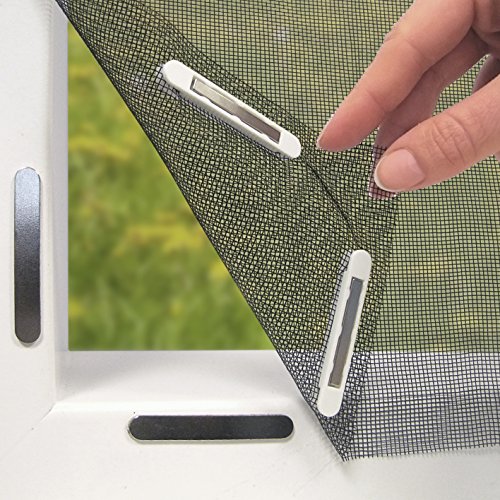 EASYmaxx Fliegengitter für Fenster mit Magic Click | Individuell zuschneidbar für alle Fenster bis 150 x 130 cm | Einfache Montage mit 12 Magneten - kein Bohren oder Schrauben [Schwarz]