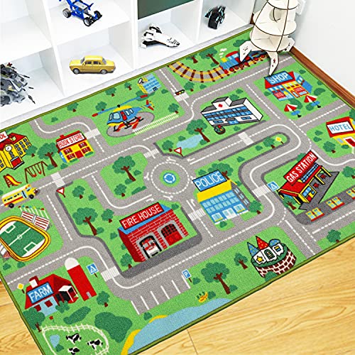 Capslpad Kinder Teppiche,Spielteppich für Kinder Stadtstadt Straße 160x100 cm Kinderteppich Spielmatte Lernbereich Teppich Pädagogischer Spielteppich für Kinderzimmer