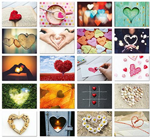 Hochzeit Postkarten Set / 20 Postkarten mit Herz Motiv/Postkarten Set Liebe für Hochzeitsspiel/Love Cards/von Sophies Kartenwelt