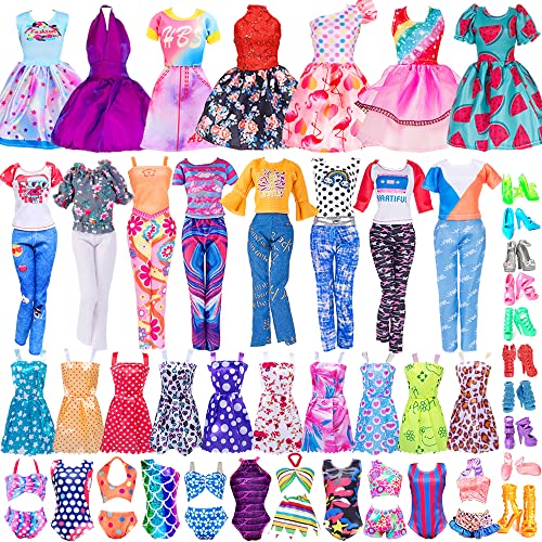 ebuddy 32 Stück Puppenkleidung und Zubehör, darunter 5 Partykleider, 10 Minikleid, 4 Puppenhosenblusen, 3 Bikinis, 10 Paar Schuhe für 11,5-Zoll-Puppen