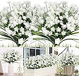 Ksnnrsng Künstliche Lotus 4 Stück Kunstblumen Grün UV-beständige Pflanzen Sträucher Unechte Blumen Innen Draussen für Zuhause Garten Braut Hochzeit Party Dekor (Weiß)