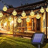 Lezonic Solar Lichterkette aussen, 50LED 23 ft 8 Modi Solar Kristallkugeln wasserdicht Außen/Innen Lichter Beleuchtung für Garten, Balkon, Bäume, Hochzeiten, Partys, Weihnachten (warmweiß)