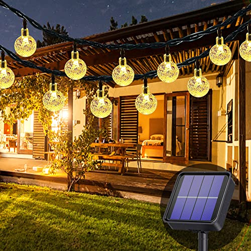 Lezonic Solar Lichterkette aussen, 50LED 23 ft 8 Modi Solar Kristallkugeln wasserdicht Außen/Innen Lichter Beleuchtung für Garten, Balkon, Bäume, Hochzeiten, Partys, Weihnachten (warmweiß)