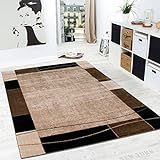 Paco Home Designer Teppich Wohnzimmer Teppich Modern Bordüre in Braun Beige Preishammer, Grösse:160x220 cm