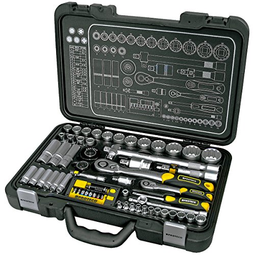 Proteco-Werkzeug® Profi-Steckschlüsselsatz Steckschlüsselkasten 1 4 und 1 2 Zoll 60 Teile Ratschenkasten Knarrenkasten