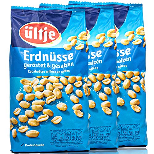 ültje - 3er Pack Erdnüsse geröstet und gesalzen in 900 g Packung - Erdnusskerne in Großpackung
