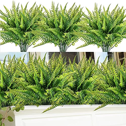 Antspirit 12Stck Künstliche Farne Pflanzen im Freien Boston Farne Gefälschte Pflanzen UV-beständige Kunststoffanlage (Grün)