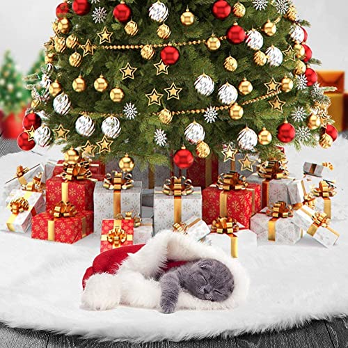 LEWUB Weihnachtsbaumdecken 122cm Weihnachtsbaum Röcke Weiß Kunstpelz Christbaumdecke Plüsch Weihnachtsbaumteppich Tannenbaum Rock Runde Form Tannenbaum Unterlage für Weihnachten Dekorationen