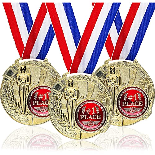 6 Goldfarbene Siegermedaillen am Band mit #1 Place-Emblem im Olympischen Stil, Metall mit Zinklegierung