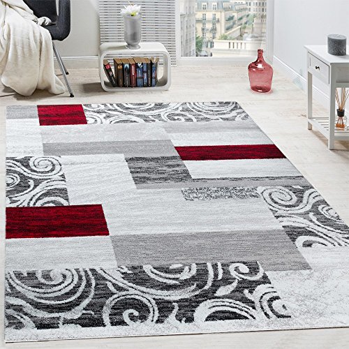 Paco Home Designer Teppich Wohnzimmer Inneneinrichtung Floral Muster Meliert Hell Grau Rot, Grösse:240x340 cm