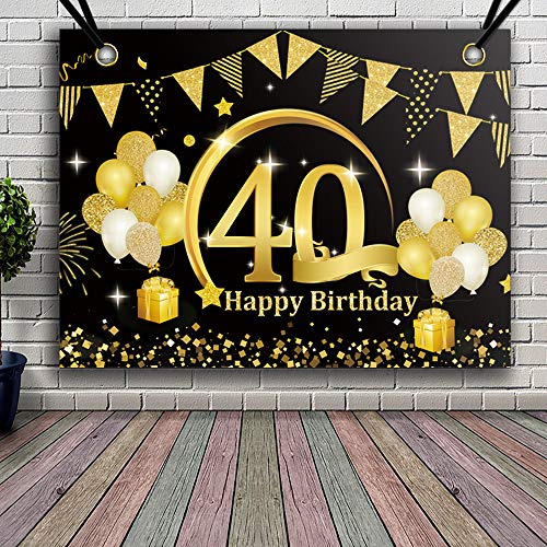 APERIL 40 Geburtstag Dekoration Schwarz Gold, 40. Geburtstag Party Dekor für Frau Mann, Extra Große Stoff Schild Poster zum 40. Jahrestag Hintergrund Banner 40. Geburtstagsdeko