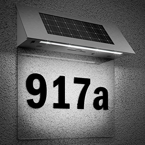 Hausnummer beleuchtet Solar Edelstahl LED Dämmerungssensor witterungsbeständig Hausnummernschild Solarhausnummer Schild