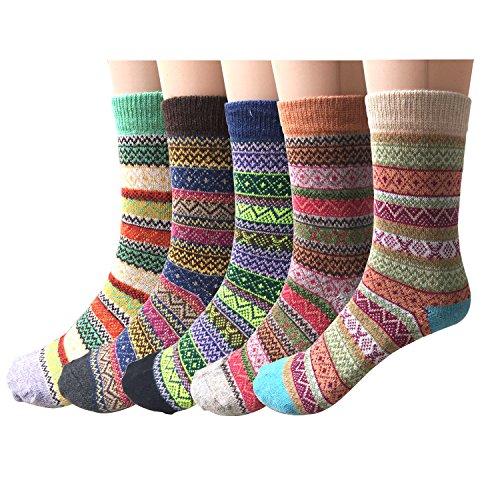 YSense Snug 5 Paar Damen Winter Wollsocken, atmungsaktive weiche dicke Socken bunte Farbe Premium Qualität klimaregulierende Wirkung MEHRWEG