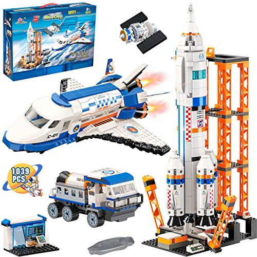 City Space Mars Exploration Space Shuttle Spielzeugbaukasten, City Space Rocket und Launch Control Model Rocket Bauset, STEM Rollenspiel Astronaut Raumschiff Spielzeug für Jungen Mädchen (1091 Stück)