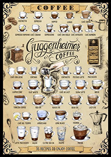 Plakat Kaffee – Poster Kaffee – 35 Rezepte Kaffee – 35 Rezepte to Enjoy Coffee – Bild Poster 50 x 70 cm – Café Bar Pub Service