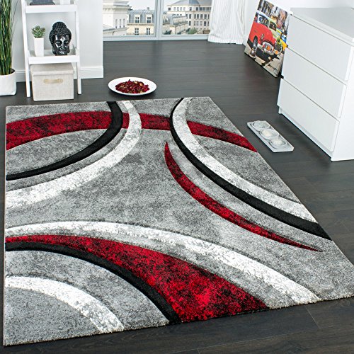 Paco Home Designer Teppich mit Konturenschnitt Muster Gestreift Grau Schwarz Rot Meliert, Grösse:120x170 cm