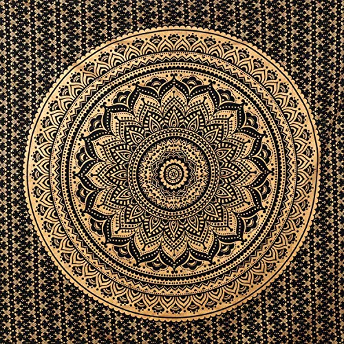 MOMOMUS Wandteppich Mandala - Golden - 100% Baumwolle, Aesthetic, Mehrzweck - Wandtuch - Wanddeko, Dekoration Wohnzimmer, Deko schlafzimmer