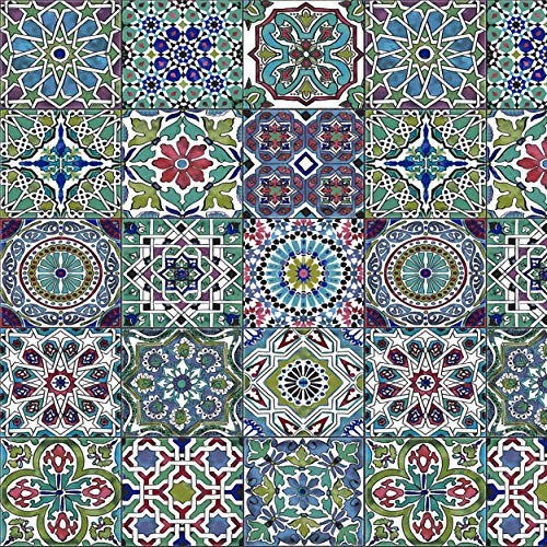 [19,70€/m²] Klebefolie in bunter Fliesen-Optik - Mosaik orientalisch [150 x 67,5cm] inkl. Rakel & E-Book I Selbstklebende Folie für Möbel Küche & Deko I Möbelfolie Mosaik-Optik mit Aztek Ornamente